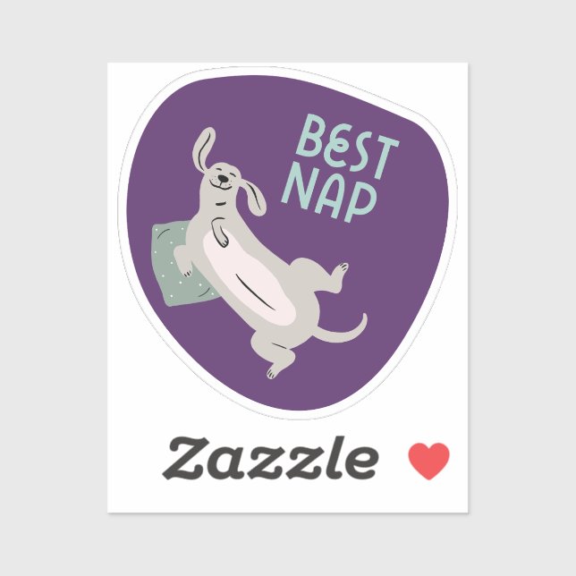 Sticker Meilleure nap mignon chien illustré violet et turq (Feuille)