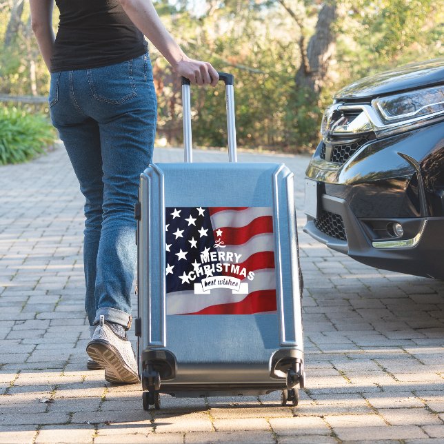 Sticker Meilleurs voeux Joyeux Noël États-Unis Drapeau Art (Valise Insitu)