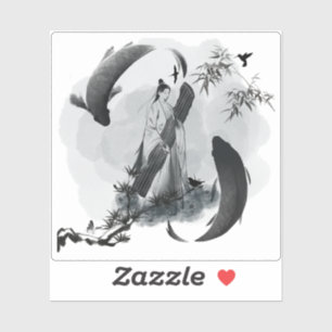Sticker Mélodie Zen - Musique à l'encre et carpes koï