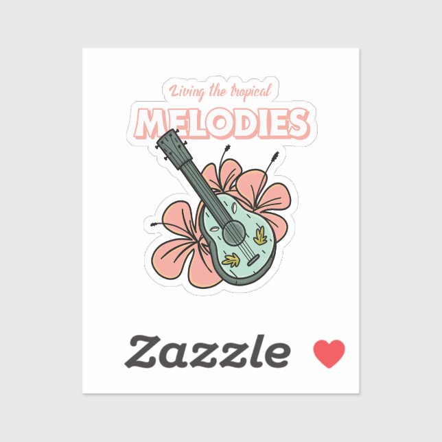 Sticker Mélodies tropicales Ukulele Floral Art (Feuille)