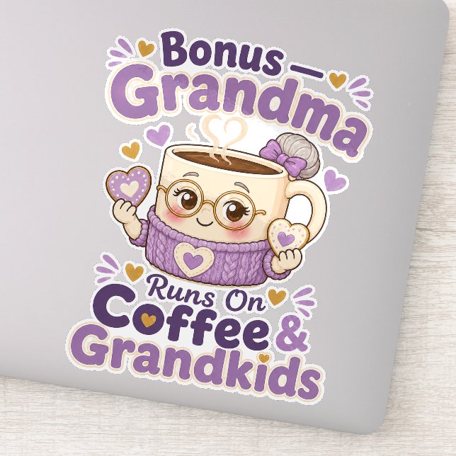 Sticker Mémé Bonus Fonctionne Au Café Et Aux Petits-Enfant (Détail)