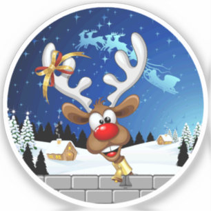 Sticker Mème de Noël drôle de renne qui regarde par-dessus