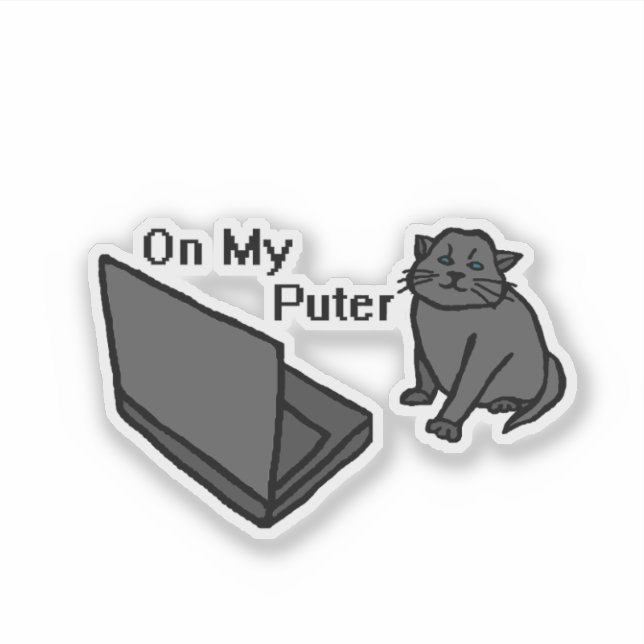 Sticker Mème drôle de chat sur mon ordinateur (Devant)