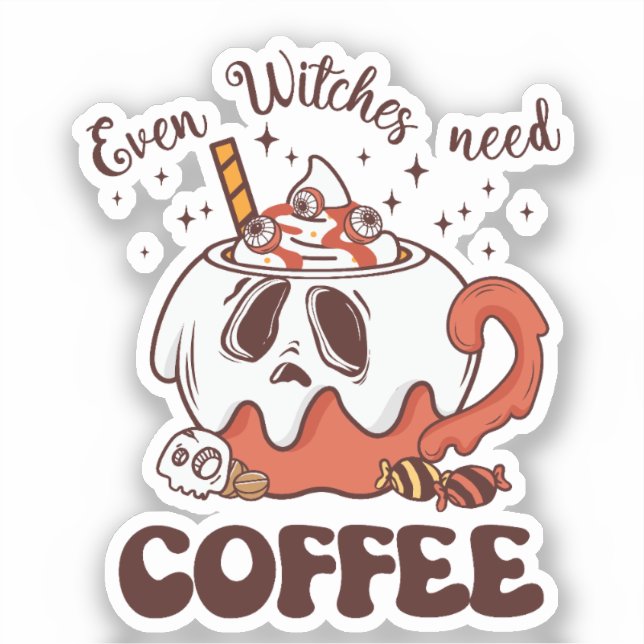 Sticker Même les sorcières ont besoin de café (Recto)