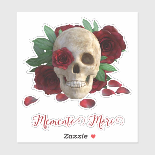 Sticker Memento Mori. Crâne aux roses rouges (Feuille)