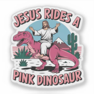 Sticker Mèmes drôles de Jésus, Jésus monte un dinosaure ro