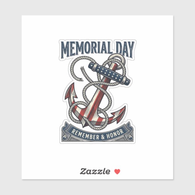 Sticker Memorial Day Anchor Remember Honor Vintage Shirt_1 (Feuille)