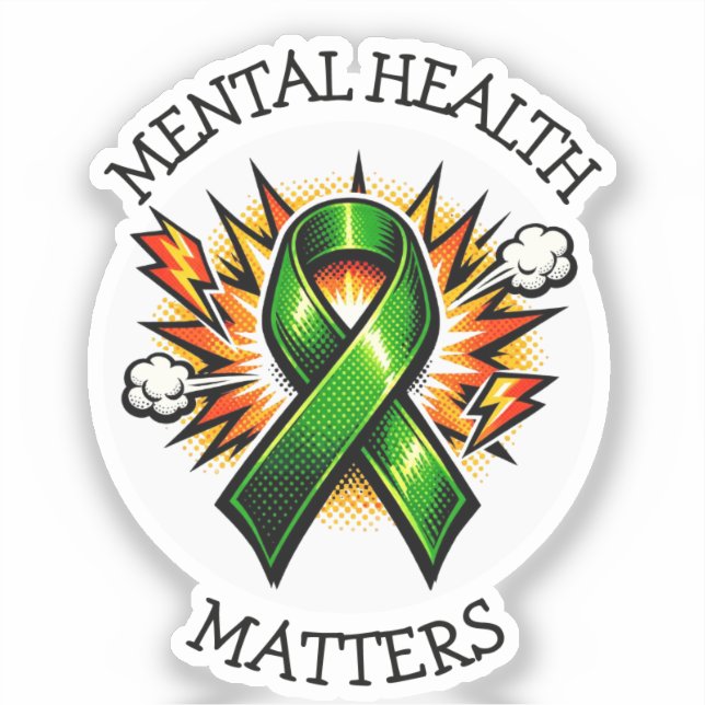 Sticker Mental Health Matters Pop Art Green Ribbon (Recto)