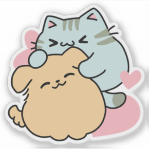 Sticker Meow & Woof Perfect Together - Cute Cat and Dog