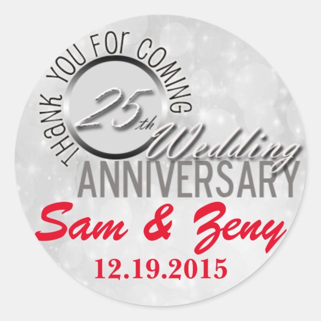 Sticker Merci 25e anniversaire Mariage Favor (Devant)