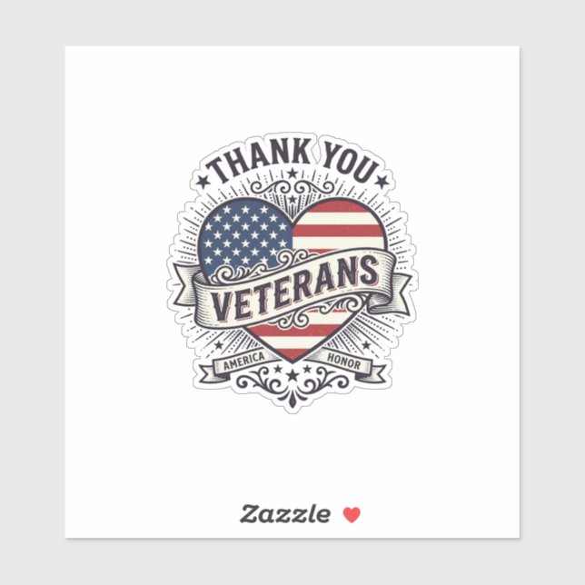 Sticker Merci aux vétérans Patriotic Heart Vector Design_1 (Feuille)