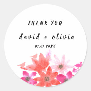 Sticker Merci avec Floral Design Classic Round