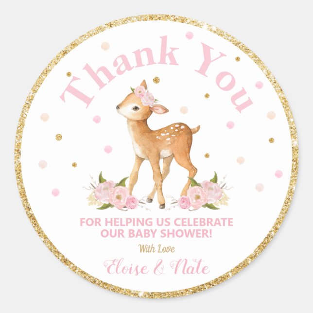Sticker Merci cerf Étiquette Baby shower Faveurs (Devant)