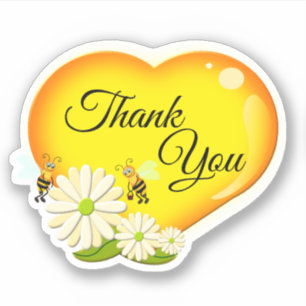 Sticker Merci Chéri Cœur Fleurs Et Abeilles