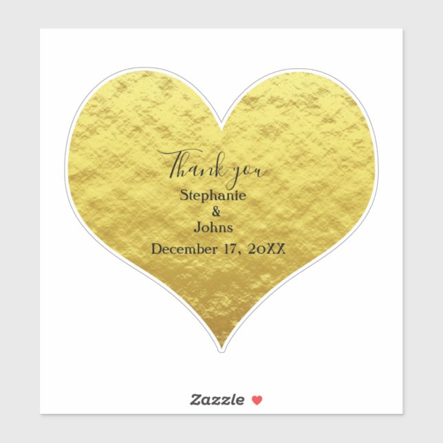 Sticker Merci Coeur Gold Foil Mariage Favoriser Personnali (Feuille)