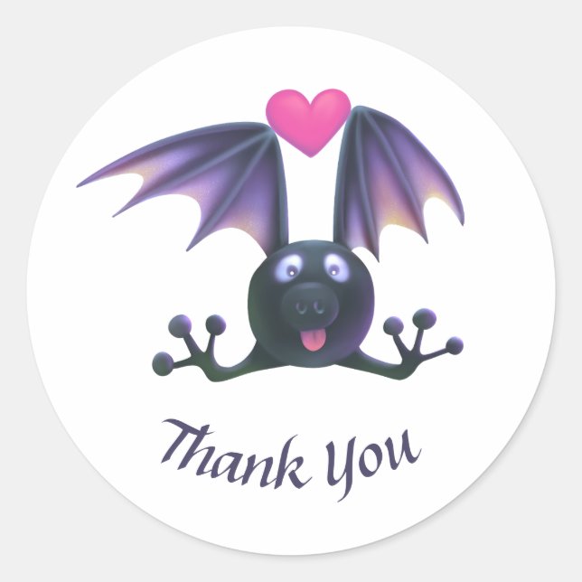 Sticker Merci Cute Bat Halloween Étiquette rond (Devant)