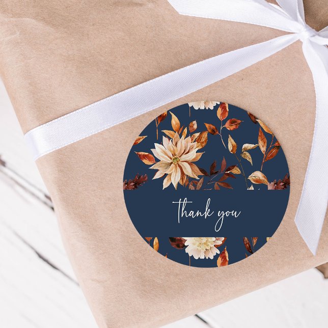 Sticker Merci de chute noire (Navy Blue Fall Watercolor Floral Thank You Sticker by Painted Paperie
)