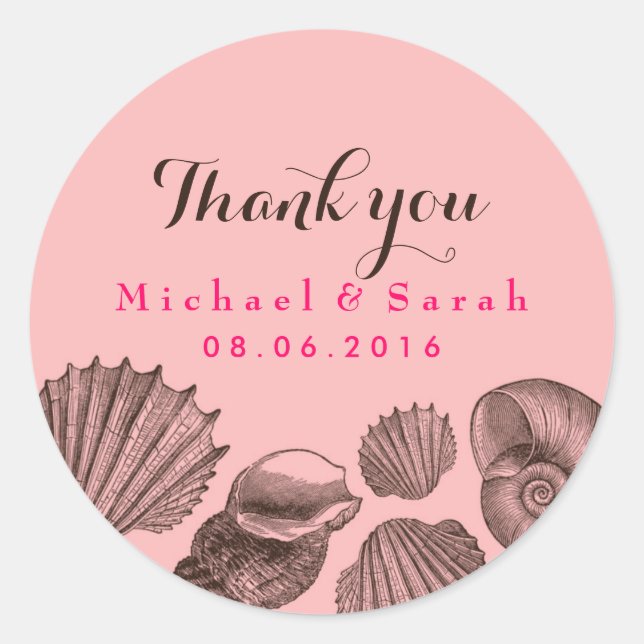 Sticker Merci de mariage rose Seashells Beach (Devant)