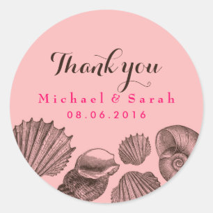 Sticker Merci de mariage rose Seashells Beach