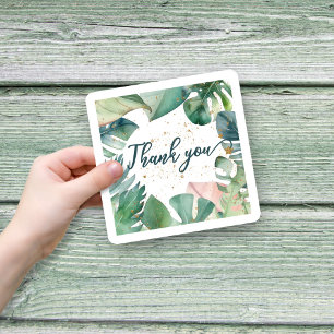 Sticker Merci design avec feuilles tropicales paillettes d