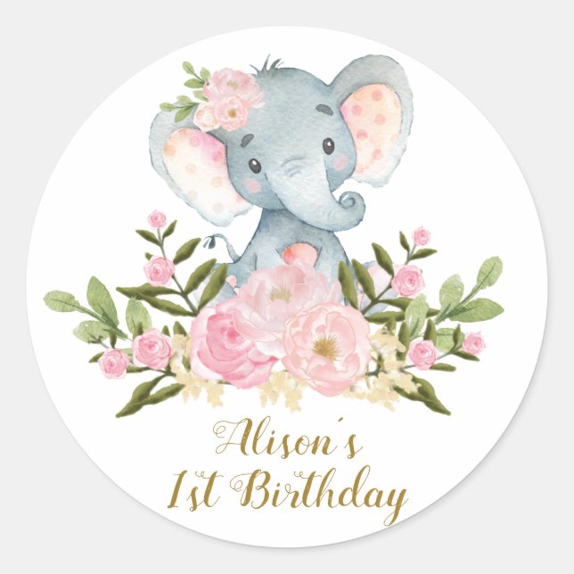 Sticker Merci éléphant Fleurs Faveurs d'anniversai (Devant)