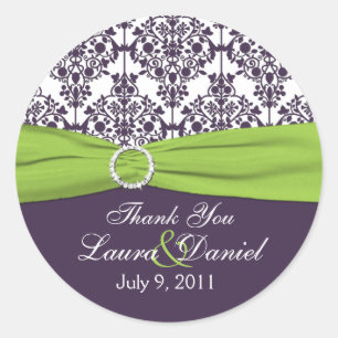 Sticker Merci Lime et pourpre Damask
