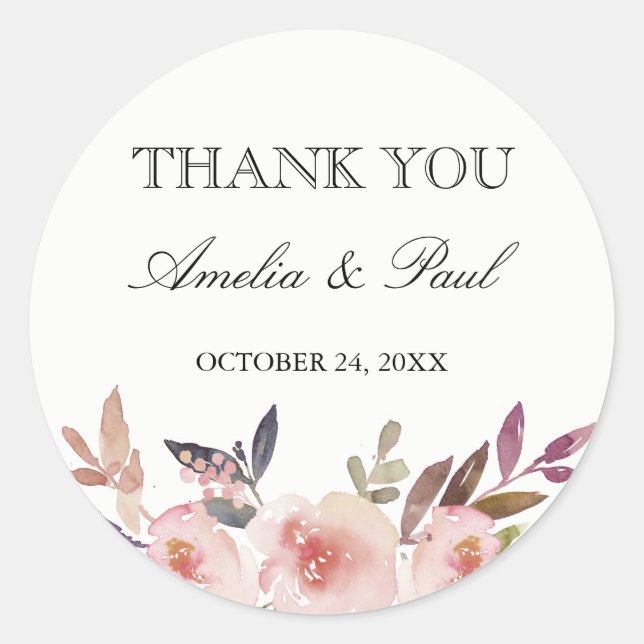 Sticker Merci Mariage Aquarelle Peonies (Devant)