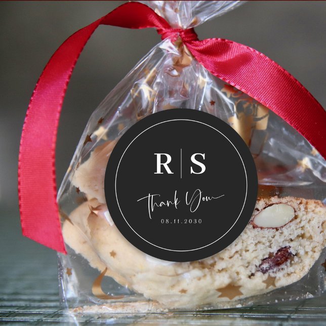 Sticker Merci mariage - Élégance noir & blanc (Wedding Thank You Sticker - Black & White Elegance)