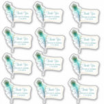 Sticker Merci Mariage Peacock Plume Favoriser<br><div class="desc">Feuille autocollante à thème mariage avec graphiques d'une plume paon assez turquoise et zone de texte encadrée d'or. Personnalisez le texte turquoise en tant que tags,  pour vos faveurs de mariage.</div>