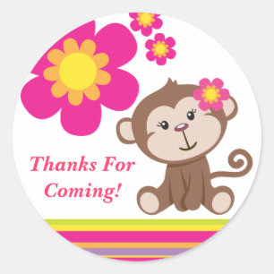 Sticker Merci pour fille singe (rose)