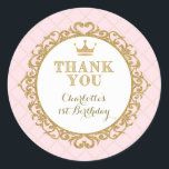 Sticker Merci Princess Baby Anniversaire Faveurs<br><div class="desc">Magnifique thème princesse royale rose & or merci étiquette sticker Plus d'articles correspondants disponibles dans notre magasin!</div>