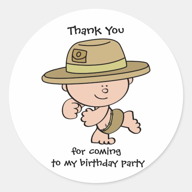 Sticker Merci Safari Explorer Anniversaire GiftTag (Devant)