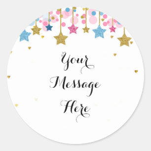 Sticker Merci scintillant bleu rose or