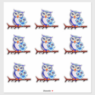 Sticker Mère Chouette et feuille bébé de