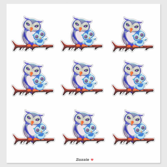 Sticker Mère Chouette et feuille bébé de (Feuille)