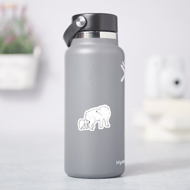 Sticker Mère louve blanche mignonne et bébé chiot (HydroFlask)