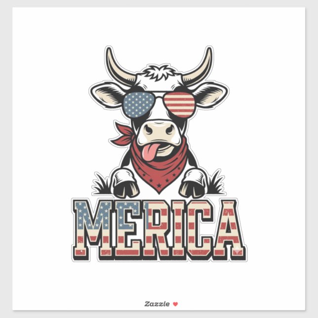 Sticker Merica Graphique de gravure vintage vache patrioti (Feuille)