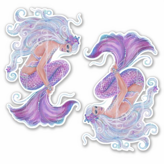 Sticker Mermaid art rose et violet par Renee Lavoie (Devant)