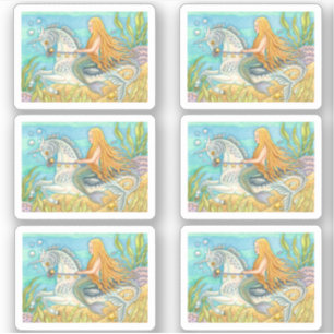 STICKER MERMAID GIRL SUR UNICORN SEAHORSE, IMAGINAIRE MERH