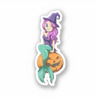 Sticker Mermaid Halloween Mermaid Citrouille Cadeau Mermai