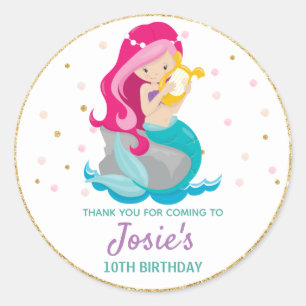 Sticker Mermaid Merci Étiquettes Anniversaire Fave