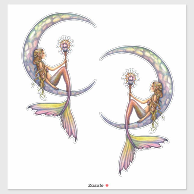 Sticker Mermaid Moon par Molly Harrison Art Fantastique (Feuille)