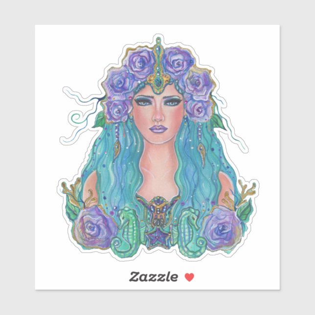 Sticker Mermaid Rose dans l'art marin par Renee Lavoie (Feuille)
