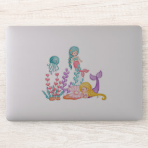 Sticker Mermaids et méduses sous l'aquarelle marine