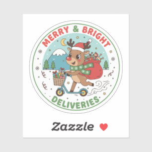 Sticker Merry & Bright Deliveries Renne sur Scooter