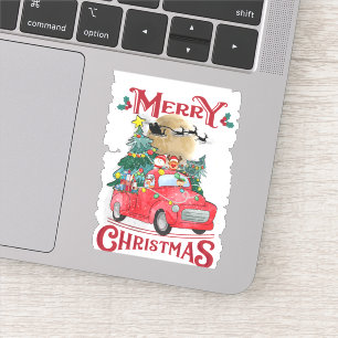 Sticker Merry Christmas Vintage Red Santa Truck