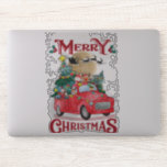 Sticker Merry Christmas Vintage Red Santa Truck<br><div class="desc">Joyeux Noël Vintage Red Père Noël Truck Êtes-vous un fan de Père Noël, bonhomme de neige, elfe, renne, saison de Noël? drôle Noël Mon Cute Père Noël, bonhomme de neige, renne, Ils roulent un Vintage Père Noël Truck rempli de cadeaux et bonbons de Noël et de neige autour, le design...</div>