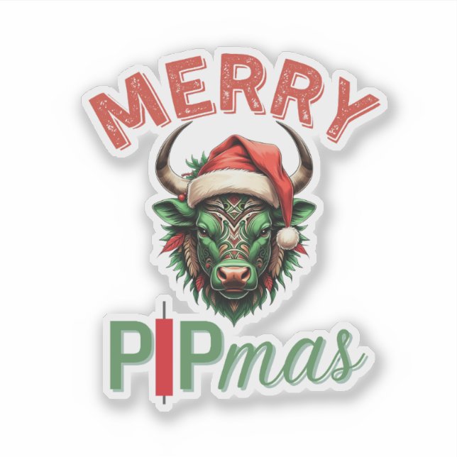 Sticker Merry PIPmas Trading Bull Christmas Design – Funny (Devant)