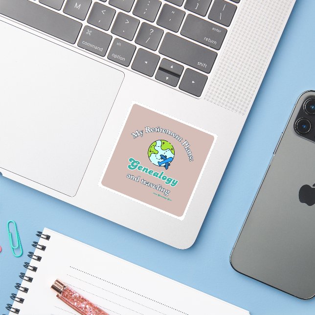 Sticker Mes projets de retraite : généalogie et voyages (Ordinateur portable avec iPhone)