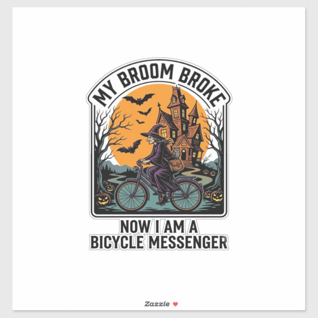 Sticker Messager à Vélo Halloween Drôle Balai de Sorcière  (Feuille)